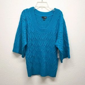 NWT Teal blue round neck sweater 3/4 sleeve Medium